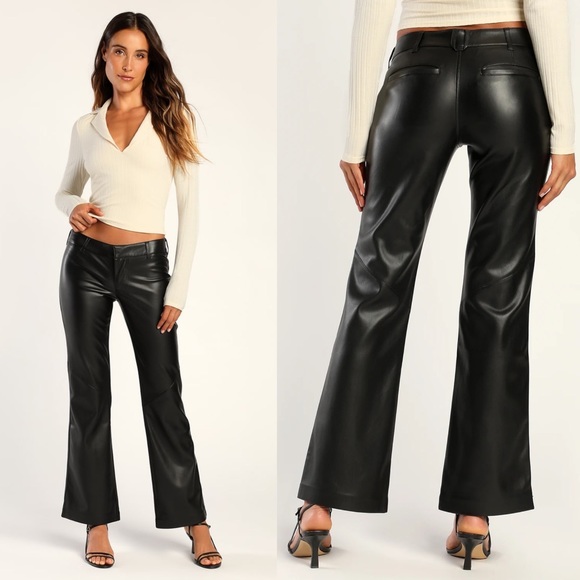 🌟FREE PEOPLE Love Language Black Vegan Leather Low-Rise Pants-Sizes 8 & 10 - Picture 3 of 15